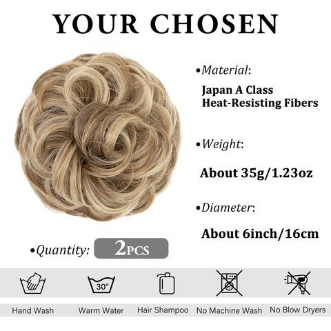 2PCS Messy Hair Bun Hair Pieces Wavy Curly Synthetic Updo Fa view 3