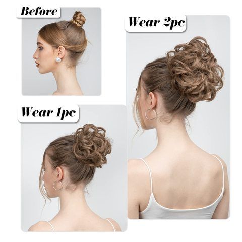 2PCS Messy Hair Bun Hair Pieces Wavy Curly Synthetic Updo Fa view 5