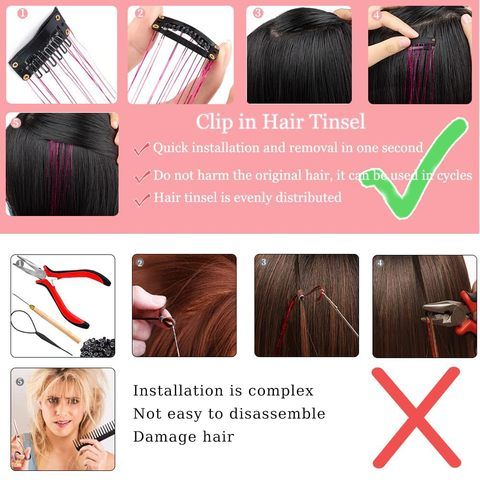 Hair Tinsel Extensions 12 Pcs Colorful Glitter Plastic Mater view 5