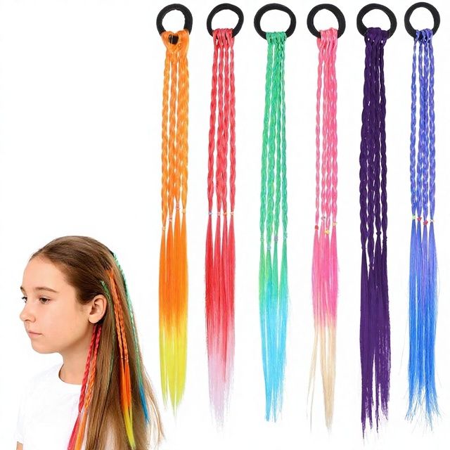 48-Inch 1200 Strands Glitter Tinsel Hair Extensions Kit Heat Resistant for Women & Girls 6Pcs (Silver)