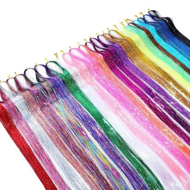 Hair Tinsel Kit 20 Colors 4800 Strands 48 Inches Heat Resistant Clip-in Straight Fairy Glitter Tinsel Hair Extensions for Girls
