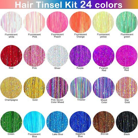 Hair Tinsel Kit 48 Inch 24 Colors 6000 Strands Heat Resistan view 4