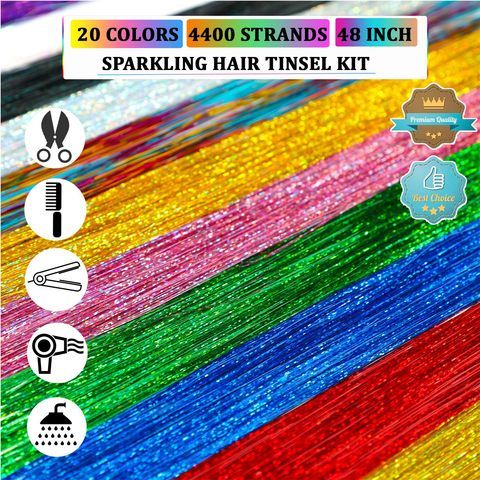 Hair Tinsel Kit (20 Colors 4400 Strands 48 Inches) Sparking  view 4