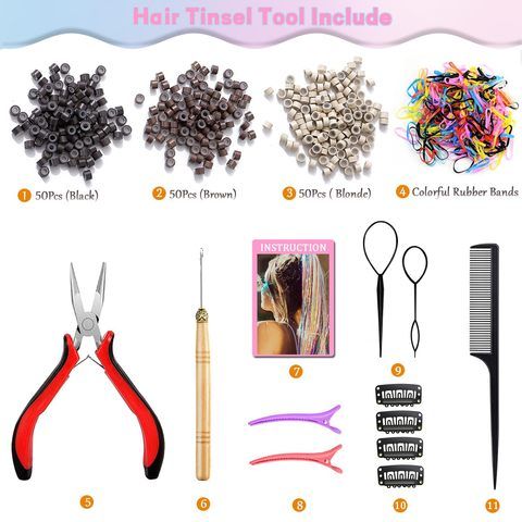 Hair Tinsel Kit (20 Colors 4400 Strands 48 Inches) Sparking  view 6