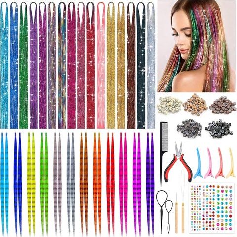 Synthetic Hair Tinsel Kit 16 Colors 3200 Strands Tinsel 12 C view 4