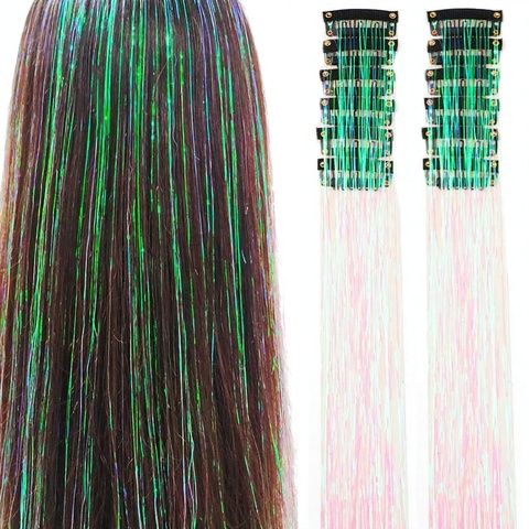 Clip-in Polyester Fiber Hair Tinsel 12 Pcs 20 Inch Colorful view 3