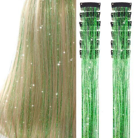 Clip-in Polyester Fiber Hair Tinsel 12 Pcs 20 Inch Colorful view 4