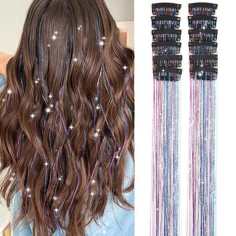 Clip-in Polyester Fiber Hair Tinsel 12 Pcs 20 Inch Colorful view 5