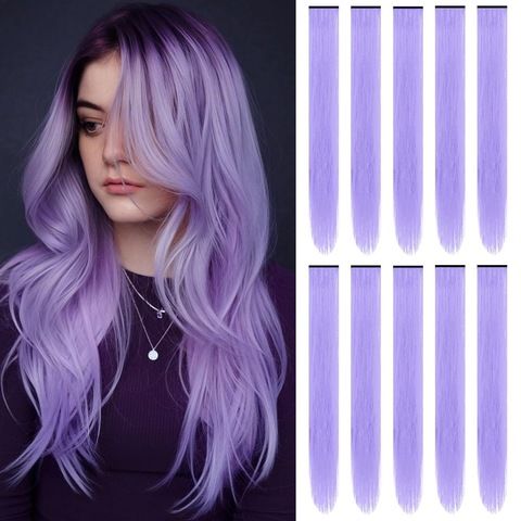 10 PCS Red Clip-in Hair Extensions 22 Inch Colored Long Stra view 2
