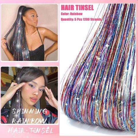 Synthetic Hair Tinsel Kit 18 Inch 12 Pieces Colorful Fairy H view 2
