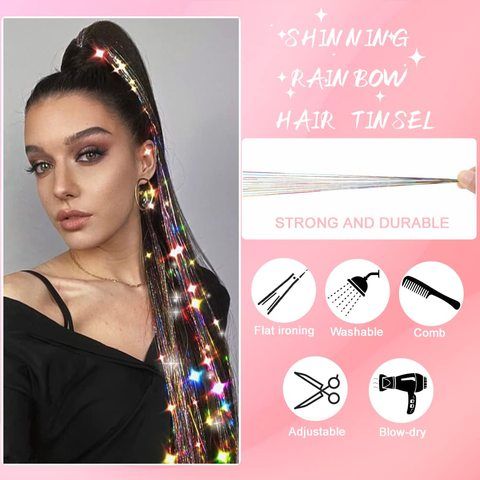 Synthetic Hair Tinsel Kit 18 Inch 12 Pieces Colorful Fairy H view 5