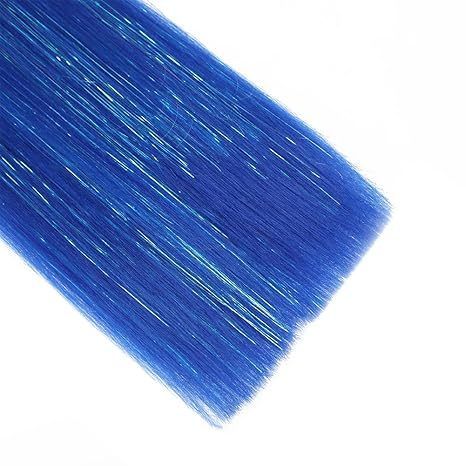 Blue Ponytail Tinsel Hair Extensions with Rubber Band, Synth view 6