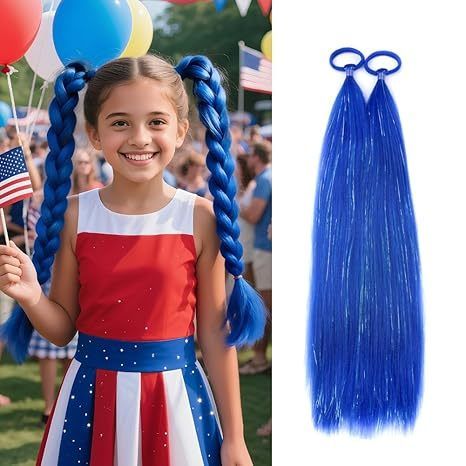 Red/White/Blue Hair Extension Ponytail Hair Tinsel Extension view 2