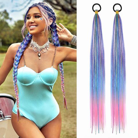 26 Inch Hair Tinsel Colored Braided Ponytail Extension Blue  view 2