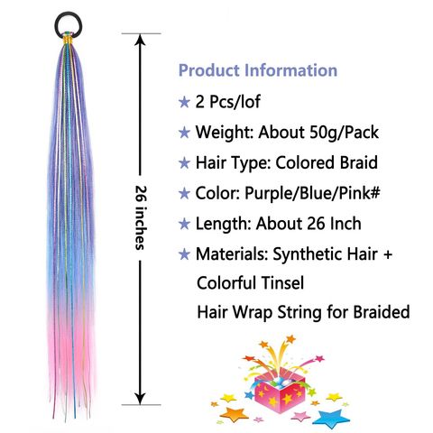 26 Inch Hair Tinsel Colored Braided Ponytail Extension Blue  view 3