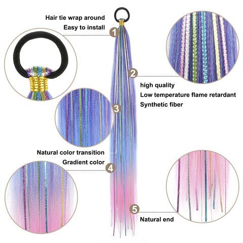 26 Inch Hair Tinsel Colored Braided Ponytail Extension Blue  view 4