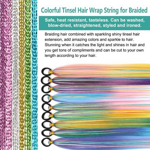 26 Inch Hair Tinsel Colored Braided Ponytail Extension Blue  view 6