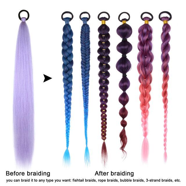 2 Pack Braid Ponytail Extension with Elastic Tie Straight Sleek Wrap Around Braid Red Blue Contrast 26 Inch Hair Ponytail