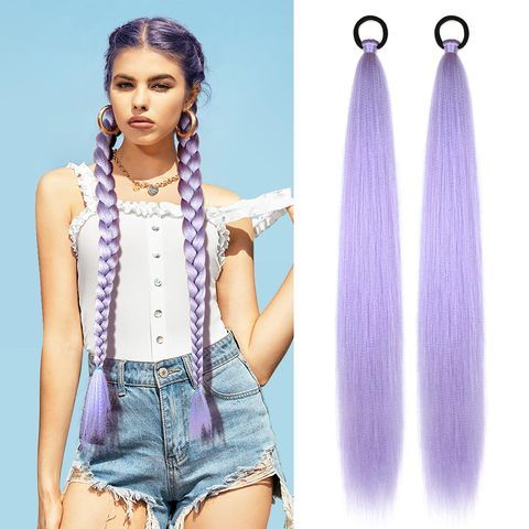 2 Pack Purple Ponytail Extension with Elastic Tie Straight S view 2