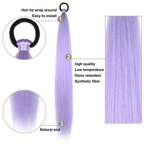 2 Pack Purple Ponytail Extension with Elastic Tie Straight S view 4
