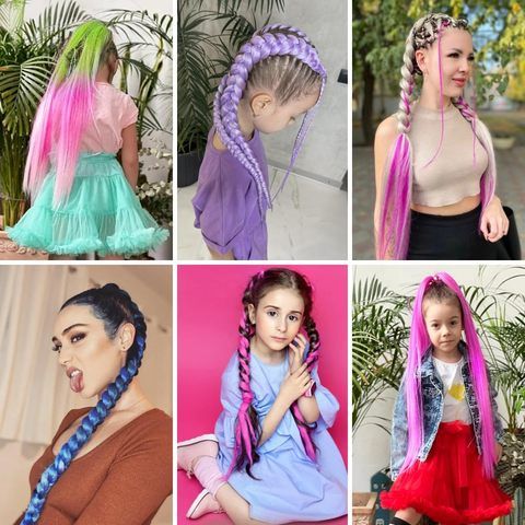 2 Pack Purple Ponytail Extension with Elastic Tie Straight S view 5