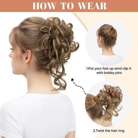 Messy Bun Hair Piece Large Elastic Wavy Curly Scrunchies Pon view 5