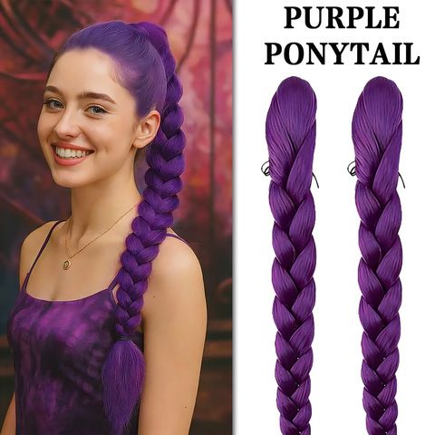 Purple Pre-Braided Ponytail Extensions, 26 Inch Lightweight  view 3