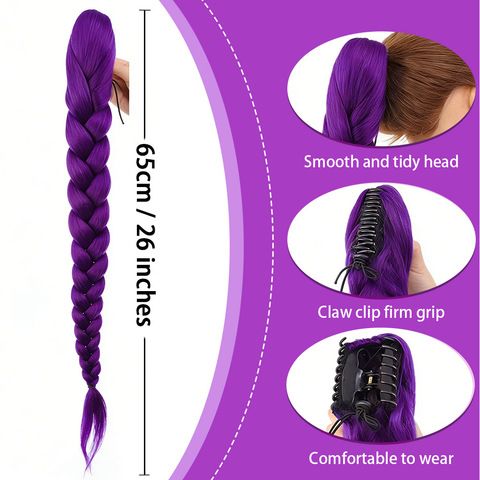 Purple Pre-Braided Ponytail Extensions, 26 Inch Lightweight  view 6