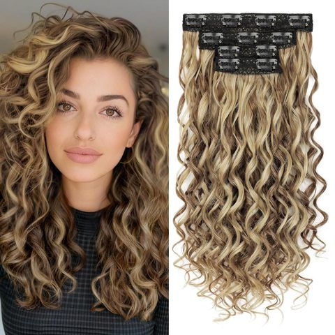 4PCS 16 Inch Synthetic Curly Clip-in Hair Extensions Brown B view 2
