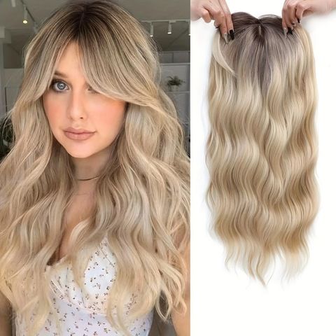 Water Wave Synthetic Hair Topper Long Curly Clip in Hairpiec view 2