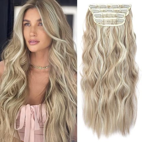 Clip-in Synthetic Hair Extensions Long Wavy 4PCS Thick Dark  view 3