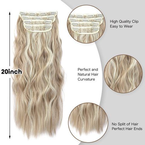 Clip-in Synthetic Hair Extensions Long Wavy 4PCS Thick Dark  view 5