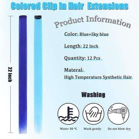 12 Pcs Blue+Sky Blue Clip-In 22 Inch Straight Synthetic Hair view 2