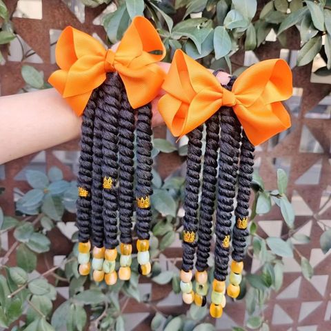 Kids Braided Hair Extensions with Bow & Beads, Springy C view 4