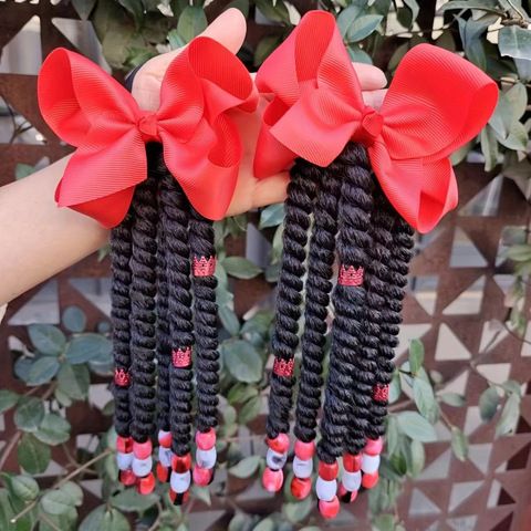Kids Braided Hair Extensions with Bow & Beads, Springy C view 5
