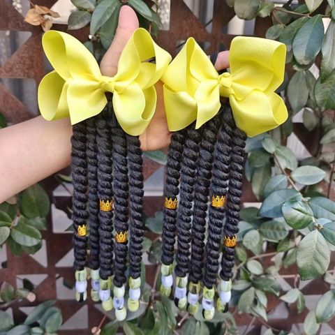 Kids Braided Hair Extensions with Bow & Beads, Springy C view 6