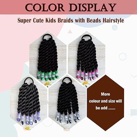 Custom Kids Beaded Ponytail, 6 Inch Two-Strand Twists Braide view 4