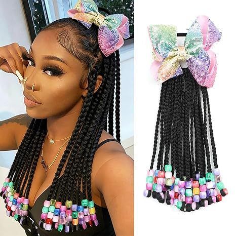 Kids Ponytail Extension with Beads & Bows 9"