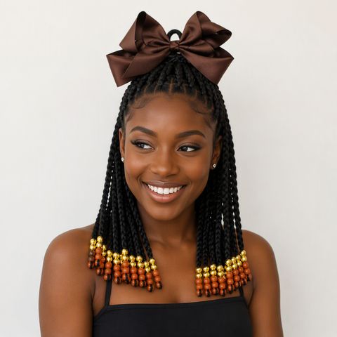 Custom Kids Beaded Ponytail Extension Braided Hairpiece for  view 3