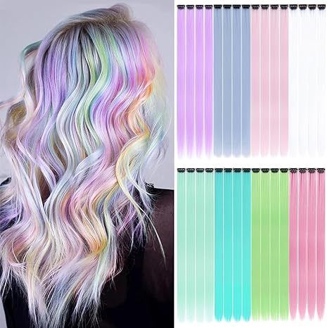 Multicolor Clip-in Hair Extensions 22 Inch Pastel Rainbow Sy view 3