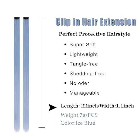 Colored Ice Blue Hair Extensions Party Highlights Colorful C view 3