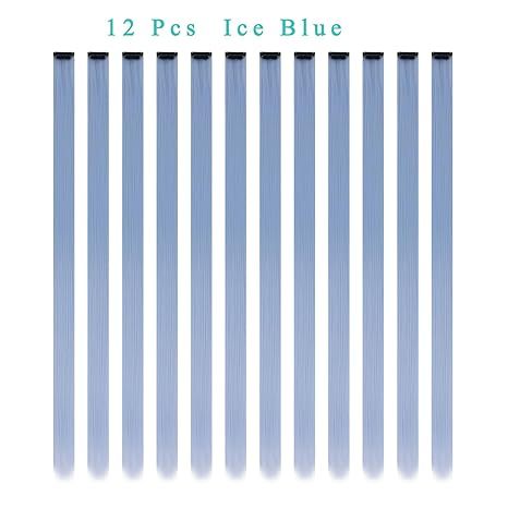 Colored Ice Blue Hair Extensions Party Highlights Colorful C view 4
