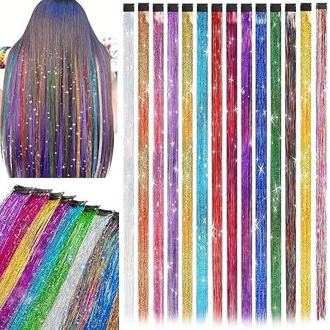 Hair Tinsel 18 Colors 4500 Strands 47 Inch Heat Resistant Reusable Hair Extensions Single Strand Pack for Hair Stylists Women