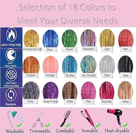 Hair Tinsel 18 Colors 4500 Strands 47 Inch Heat Resistant Re view 5