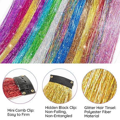 Clip in Tinsel Hair Extensions 14 Colors 20" view 3