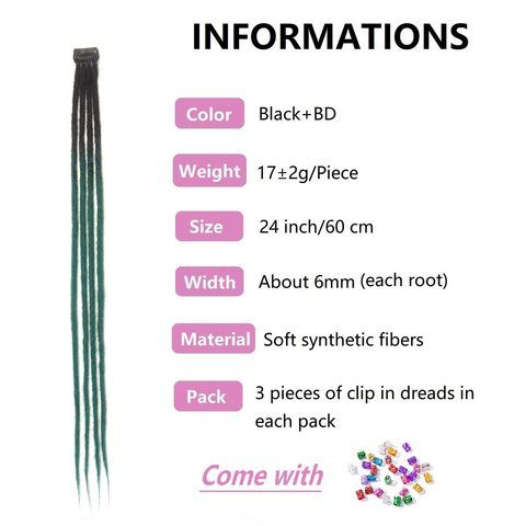 Clip-in Dreadlock Extensions 24 Inch 3-Piece Handmade Soft C view 3