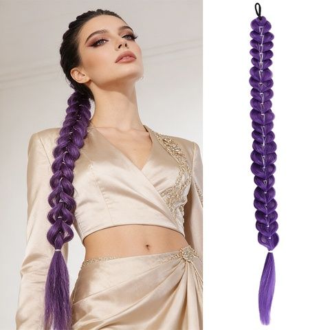 Wig Purple Ponytail Colorful Elastic Rope Braided Hair High  view 2
