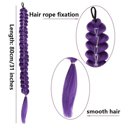 Wig Purple Ponytail Colorful Elastic Rope Braided Hair High  view 3