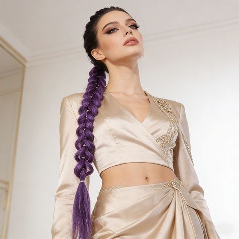 Wig Purple Ponytail Colorful Elastic Rope Braided Hair High  view 5