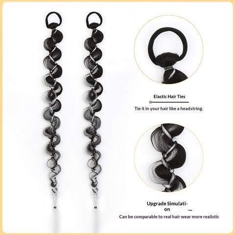 Wig Ponytail Long Braid Black Gray Highlights Bubble Style S view 5